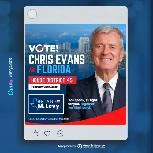 Election Candidate Social Media Poster Design Canva Template