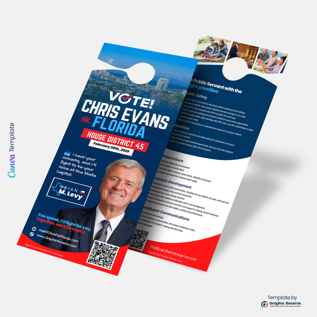 Political Campaign Door Hanger Editable Canva Template
