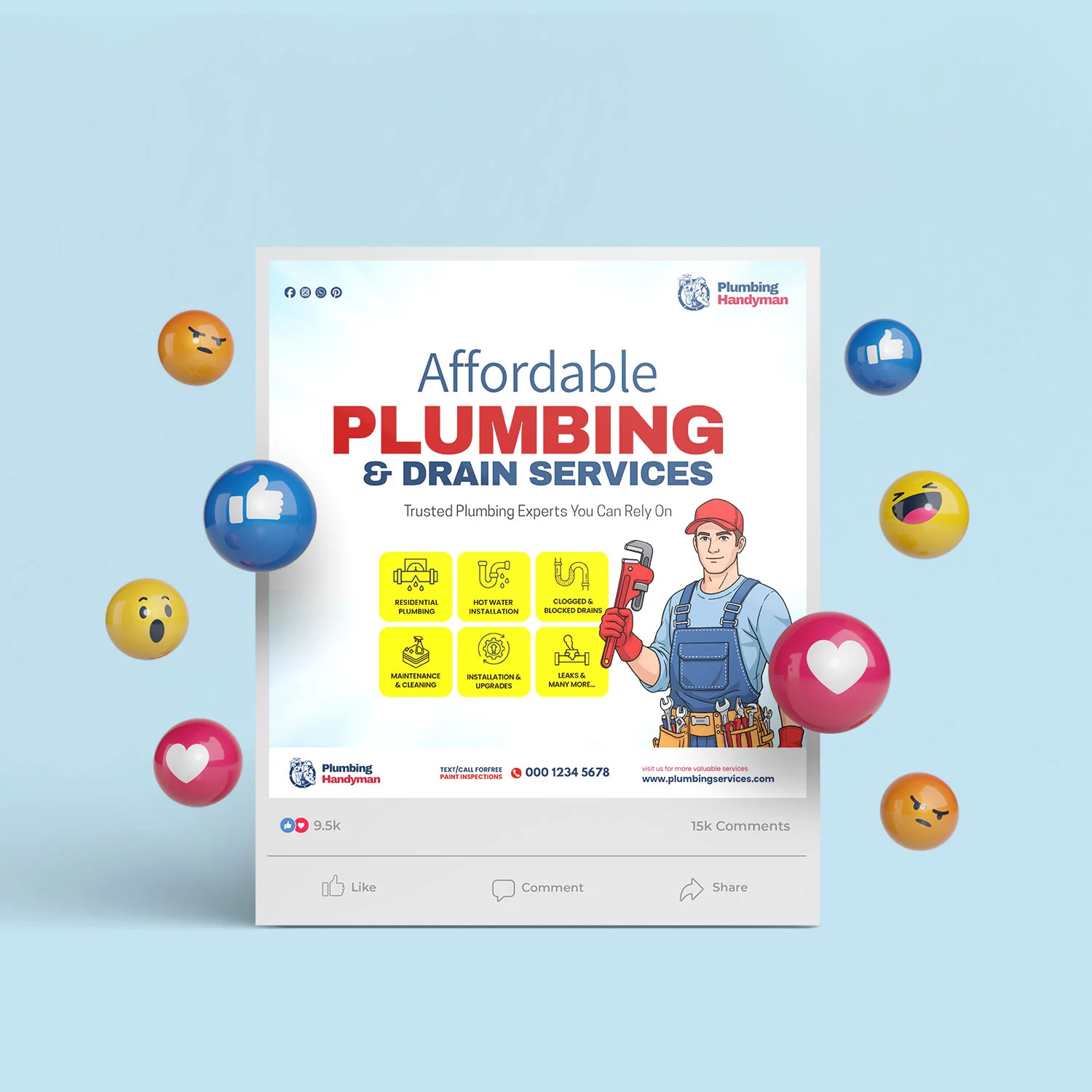 Emergency Plumbing Social Media Template Pack Canva