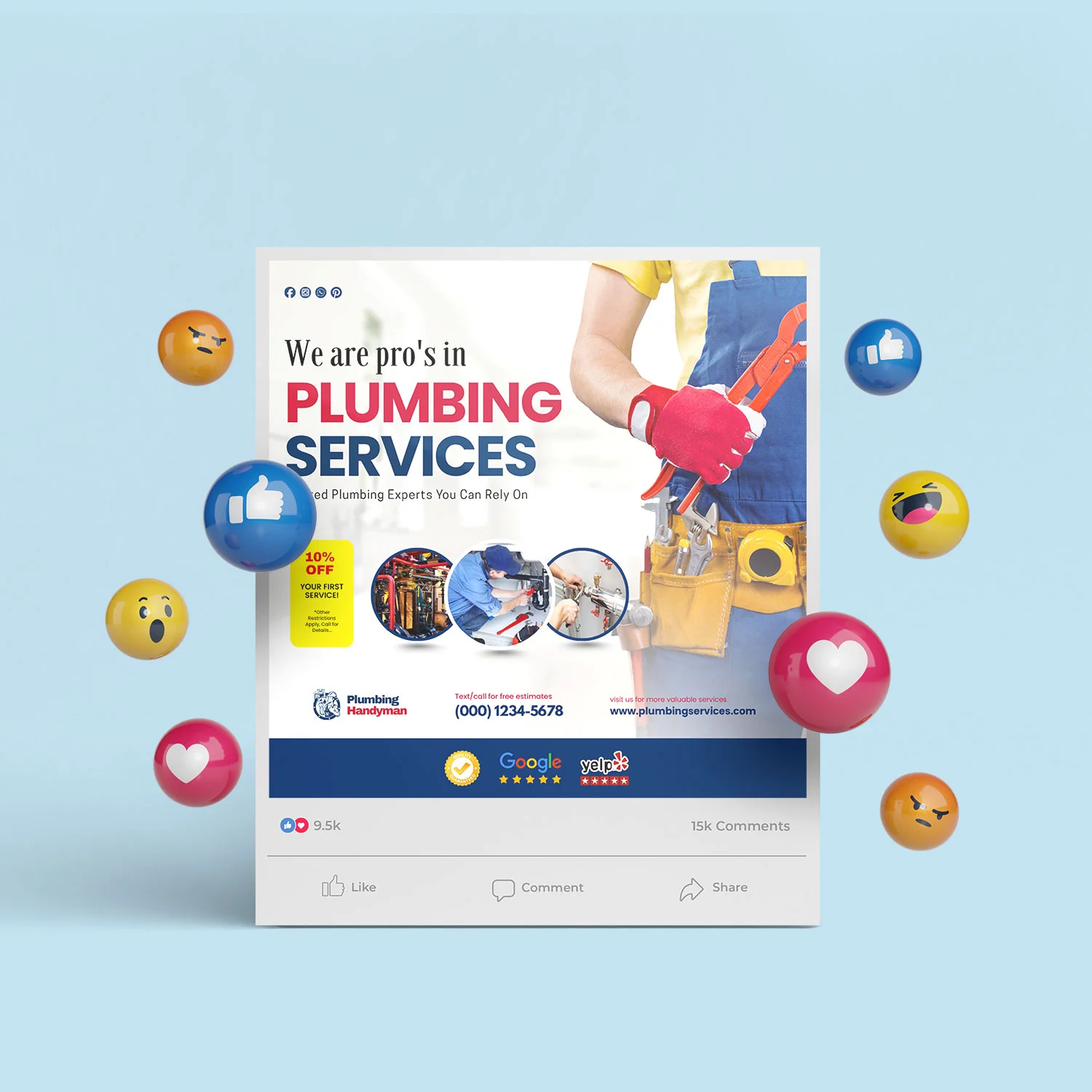 Plumbing Social Media Kit | Editable Canva Design & Plumber Company Posts Bundle – Canva template
