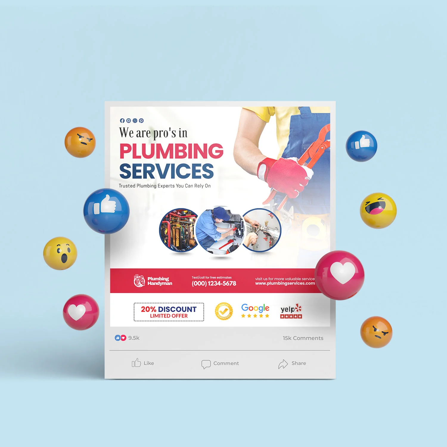 Plumbing Social Media Kit | Editable Canva Design & Plumber Company Posts Bundle – Canva template