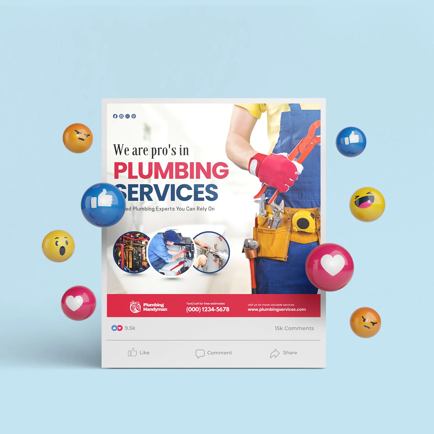 Plumbing Social Media Kit | Editable Canva Design & Plumber Company Posts Bundle – Canva template