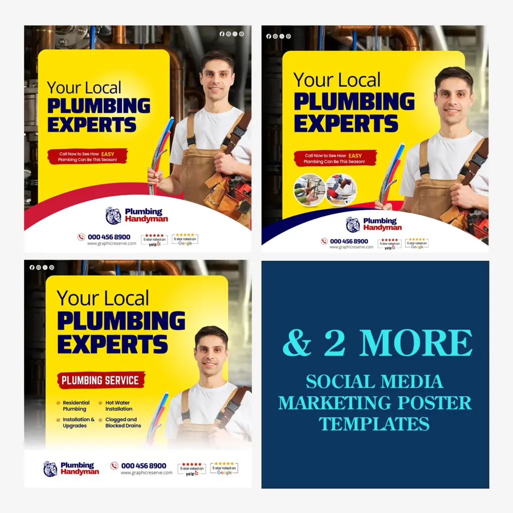 Plumbing Company Marketing Bundle | Canva Social Media Posts & Graphics Kit – Canva template