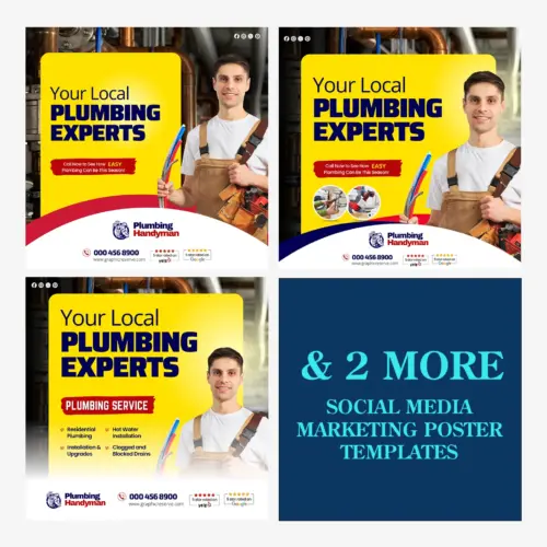 Plumbing Company Marketing Bundle | Canva Social Media Posts & Graphics Kit – Canva template