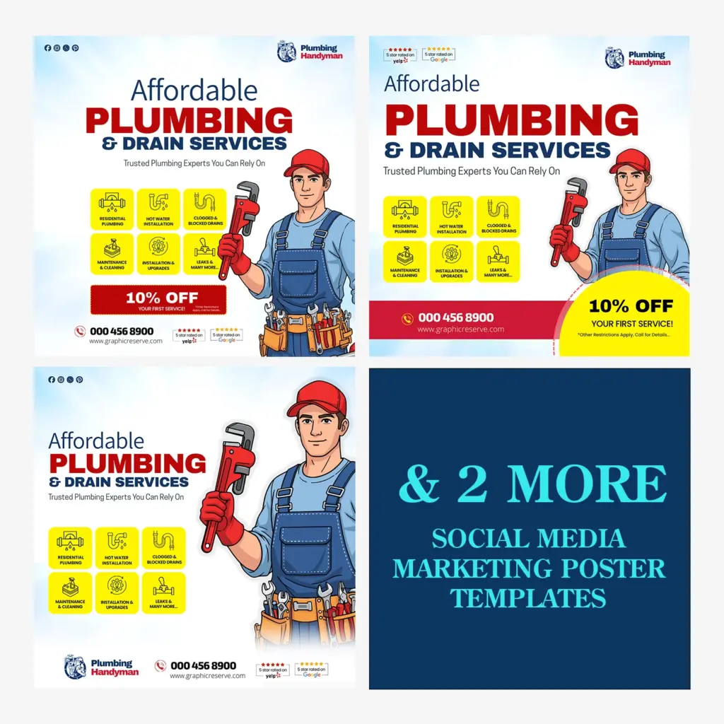 Plumbing Social Media Template & Canva Design Bundle | Plumber Marketing Posts – Canva template