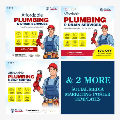 Plumbing Social Media Template & Canva Design Bundle | Plumber Marketing Posts – Canva template