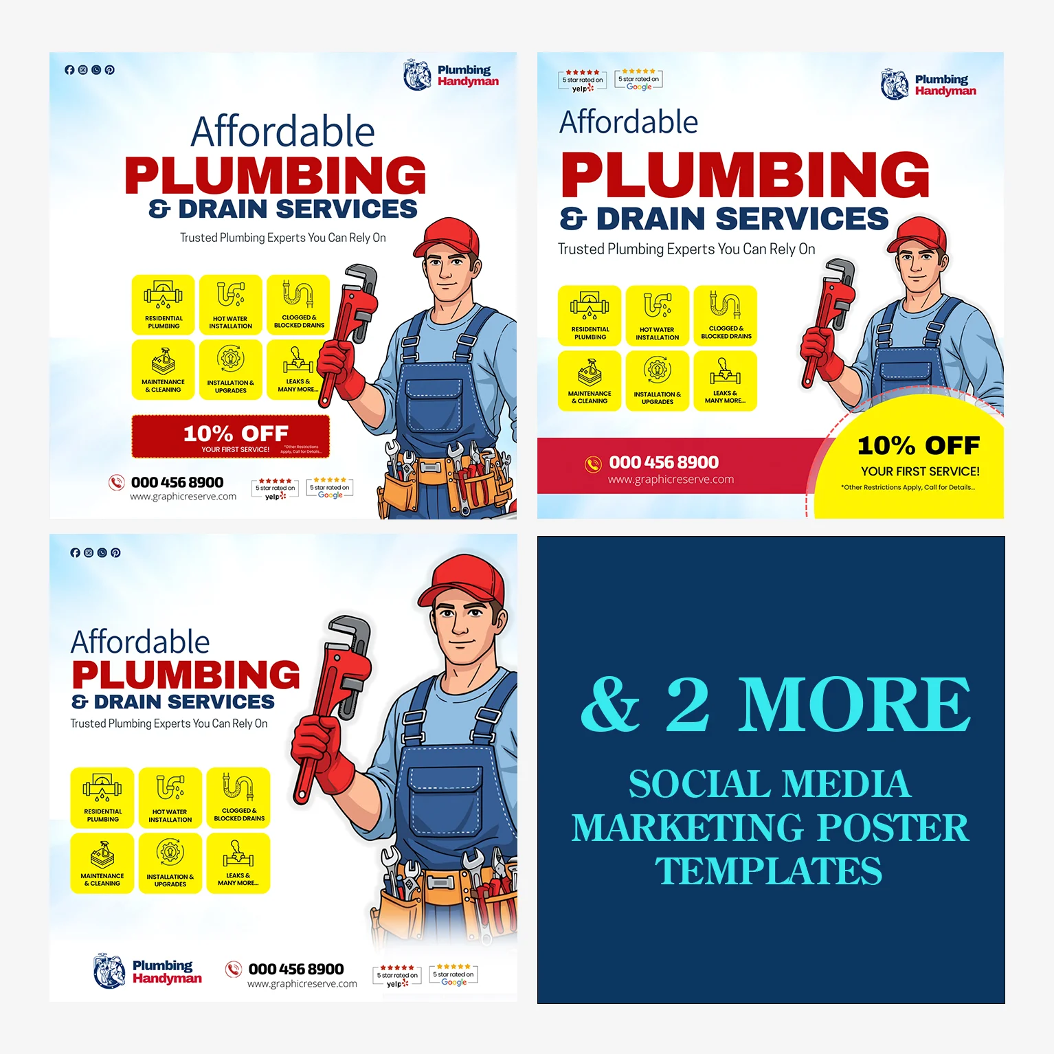 Plumbing Social Media Template & Canva Design Bundle | Plumber Marketing Posts – Canva template