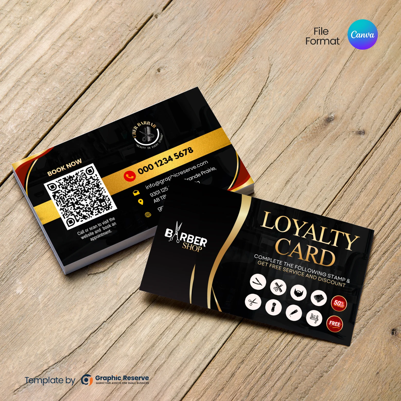 Barber Shop & Gents Parlor Loyalty Card Canva Template for Business Marketing