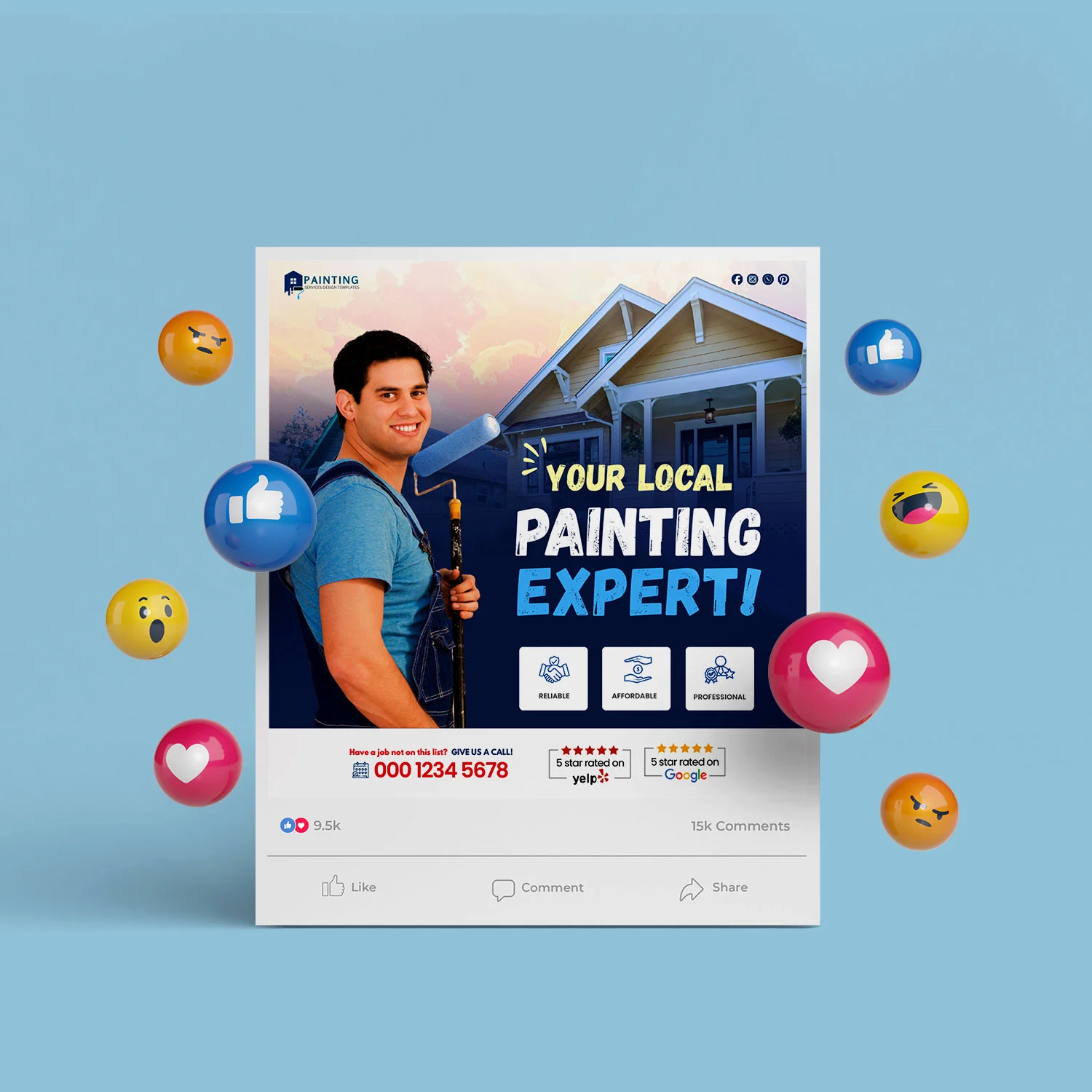 Painting & Local Painter Digital Marketing Canva Social Media Bundle – Canva template