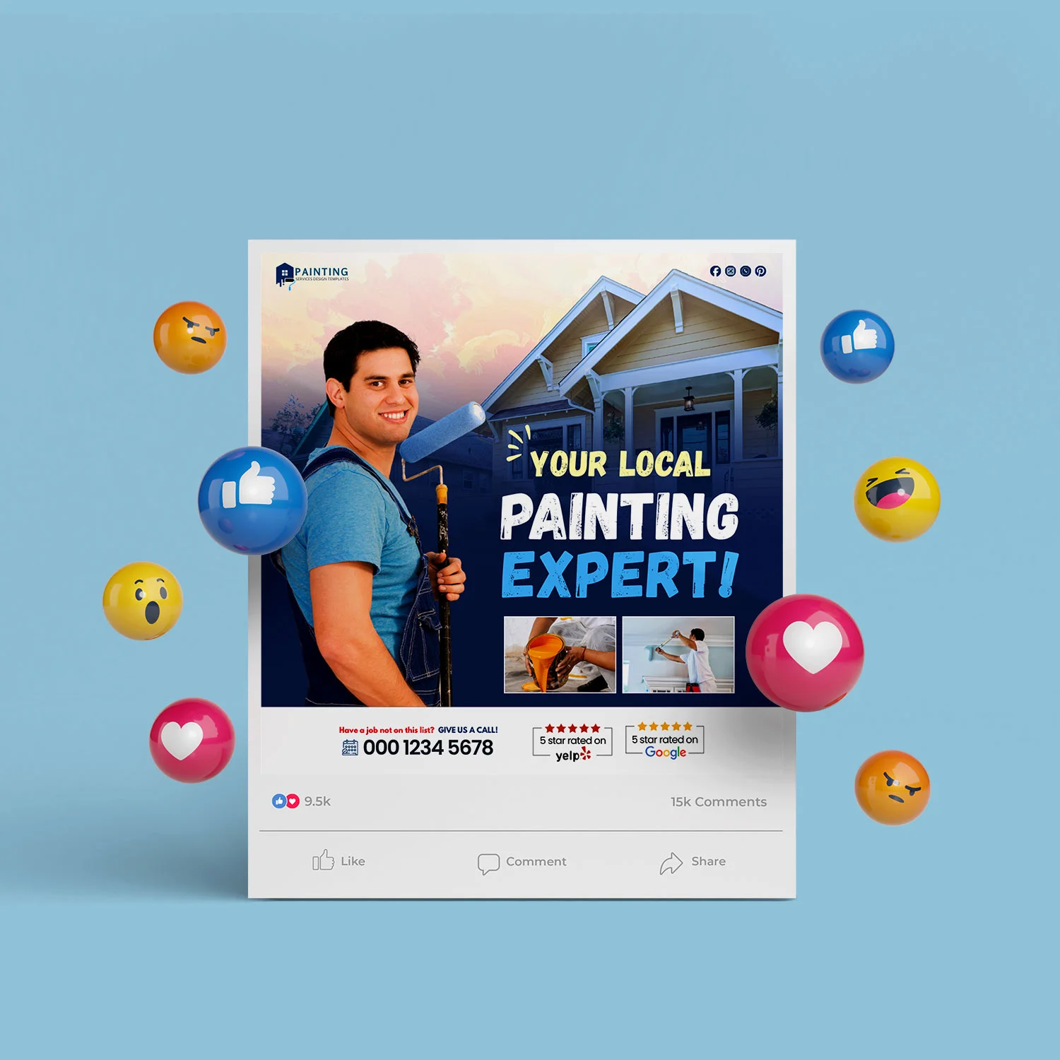 Painting & Local Painter Digital Marketing Canva Social Media Bundle – Canva template