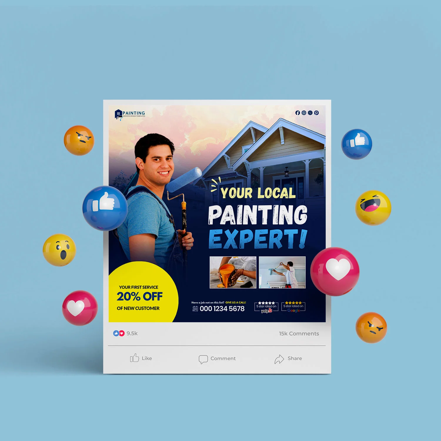 Painting & Local Painter Digital Marketing Canva Social Media Bundle – Canva template