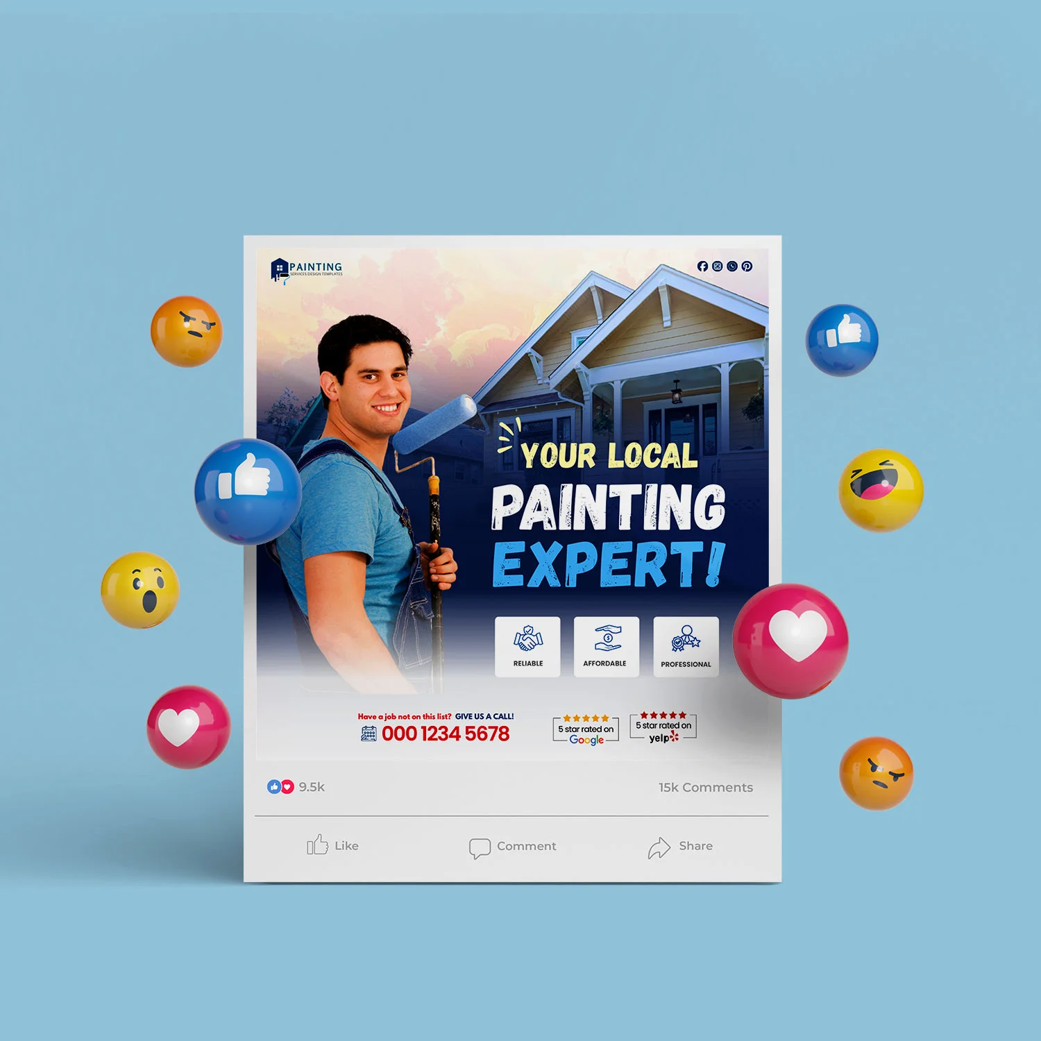 Painting & Local Painter Digital Marketing Canva Social Media Bundle – Canva template
