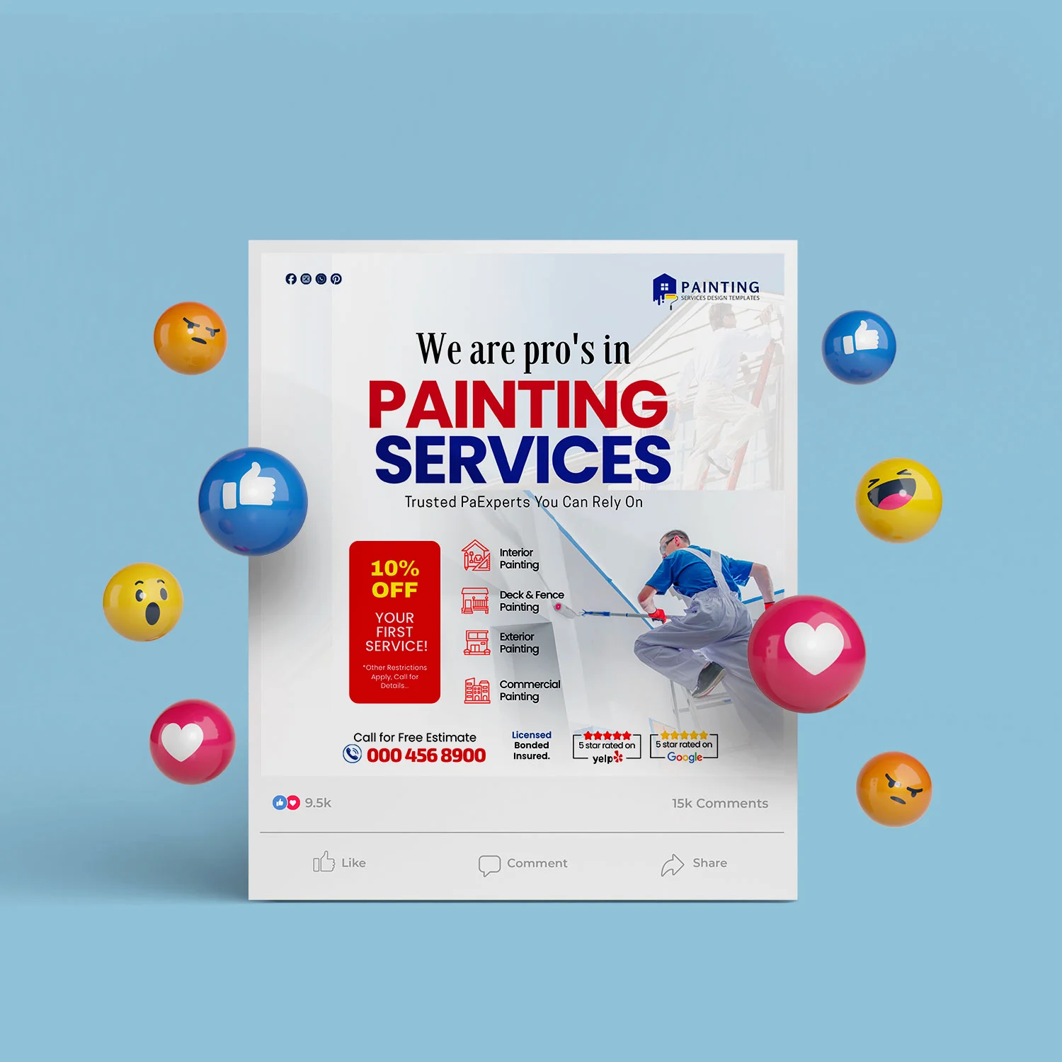 Professional Painting Company Canva Templates | Painter Social Media Kit for Contractors – Canva template