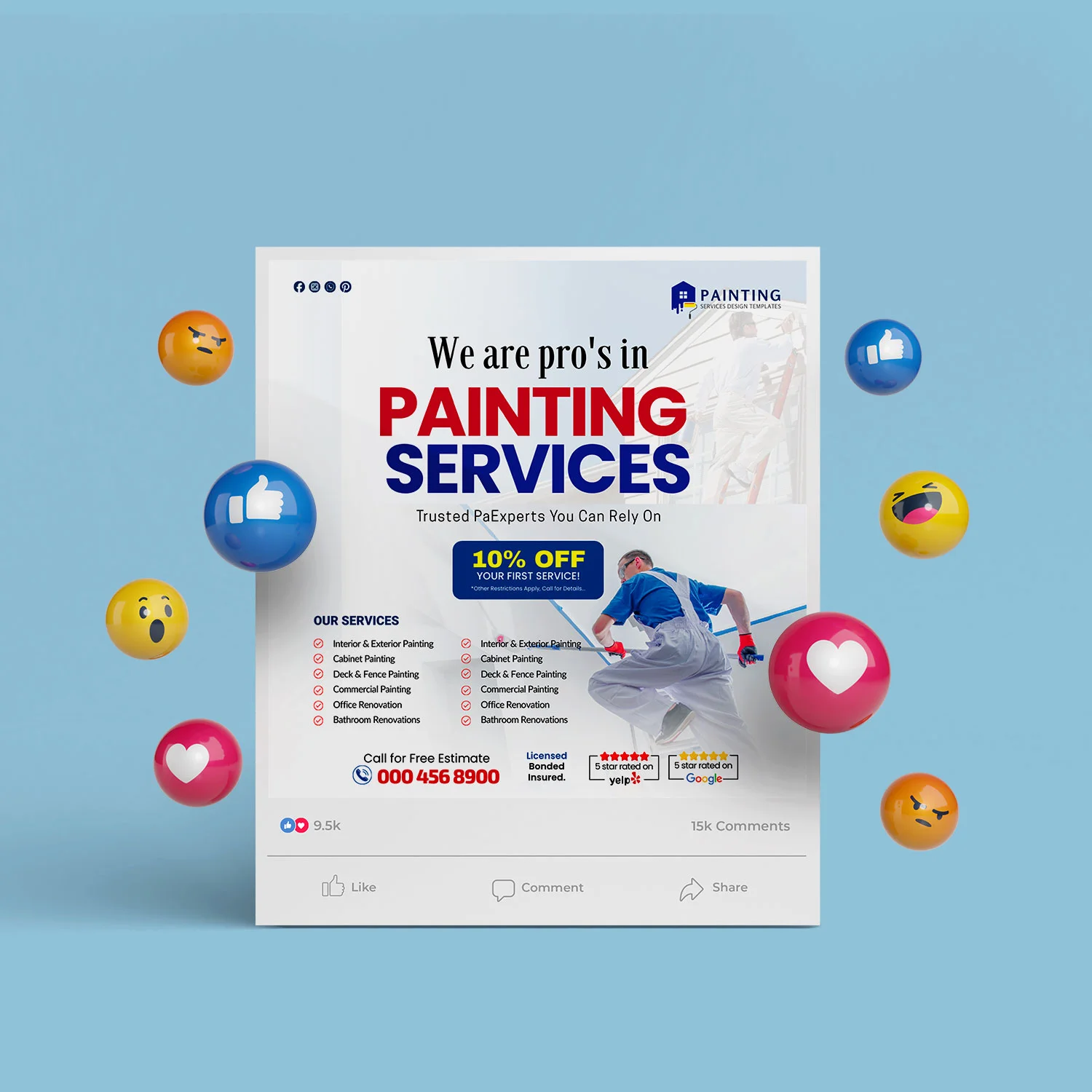 Professional Painting Company Canva Templates | Painter Social Media Kit for Contractors – Canva template