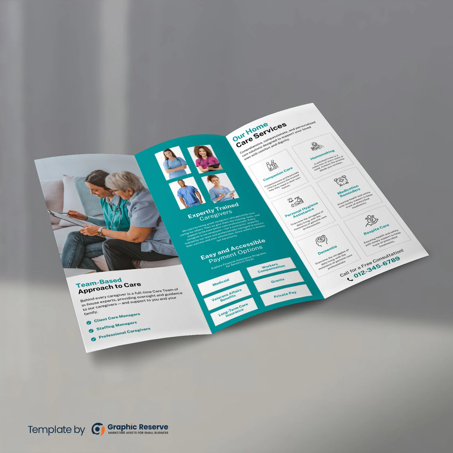 Home Care Tri-Fold Brochure Canva Template for Senior Care Marketing – Canva template