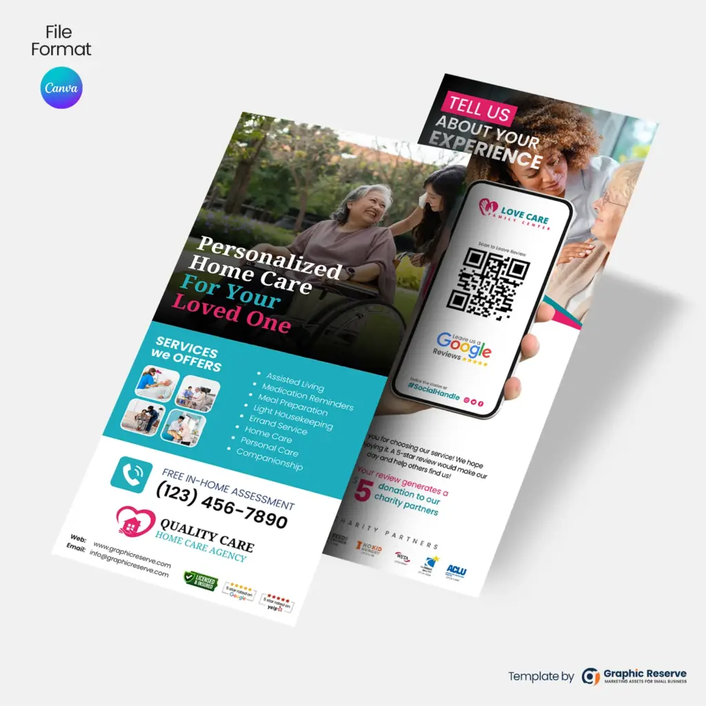Canva Home Care Service QR Code Flyer & Review Request Rack Card