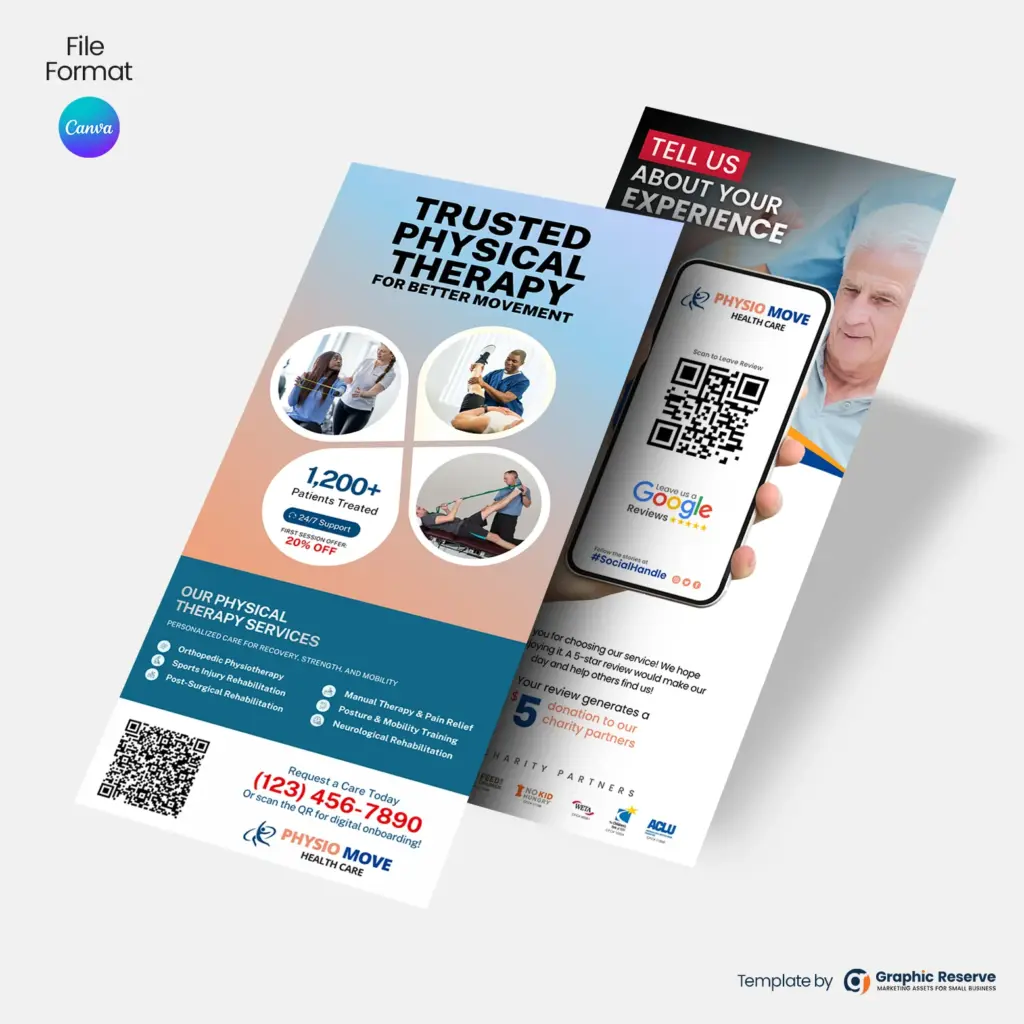 Physical Therapy Review Request Rack Card Canva Template | PT Clinic Promo Kit