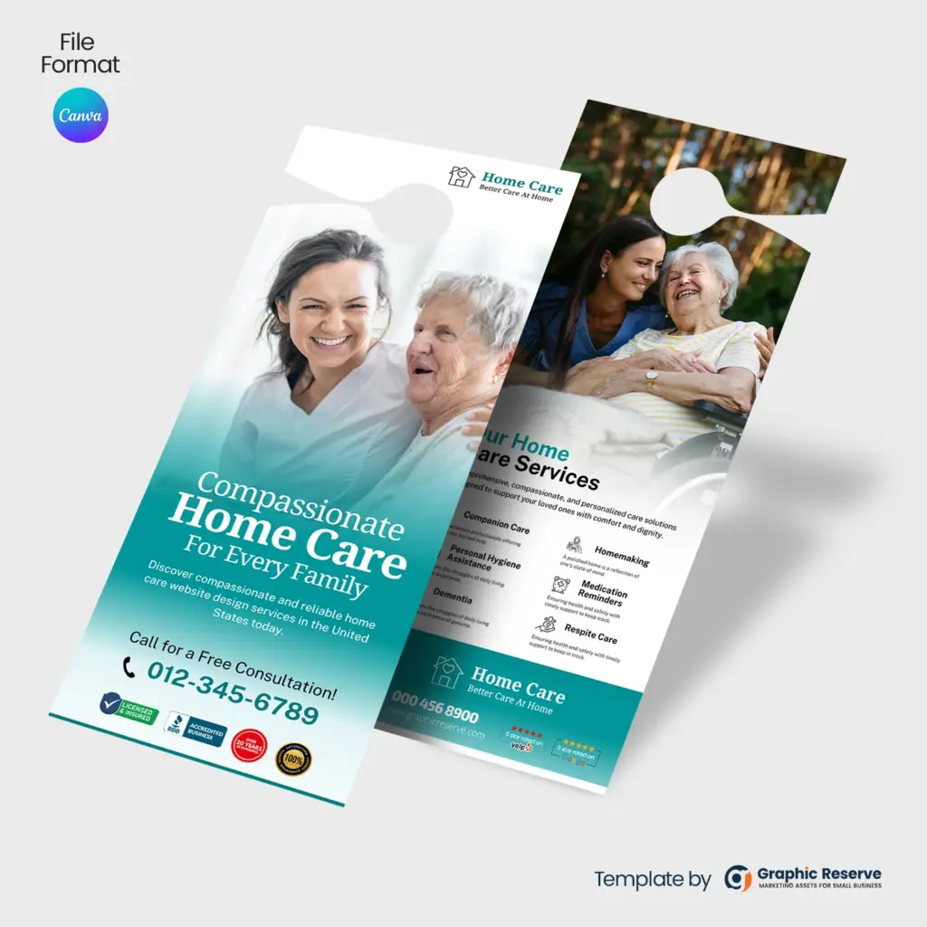 Editable Caregiver Door Hanger Canva Template for Home Care Agencies
