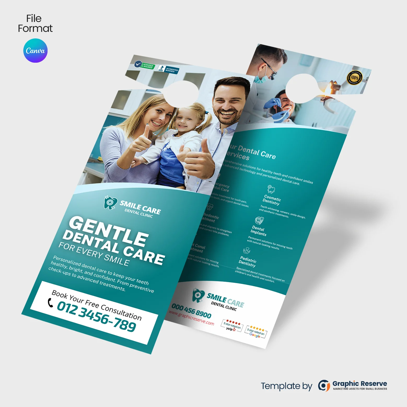 Dental-Care-Clinic-Door-Hanger-Canva-Template