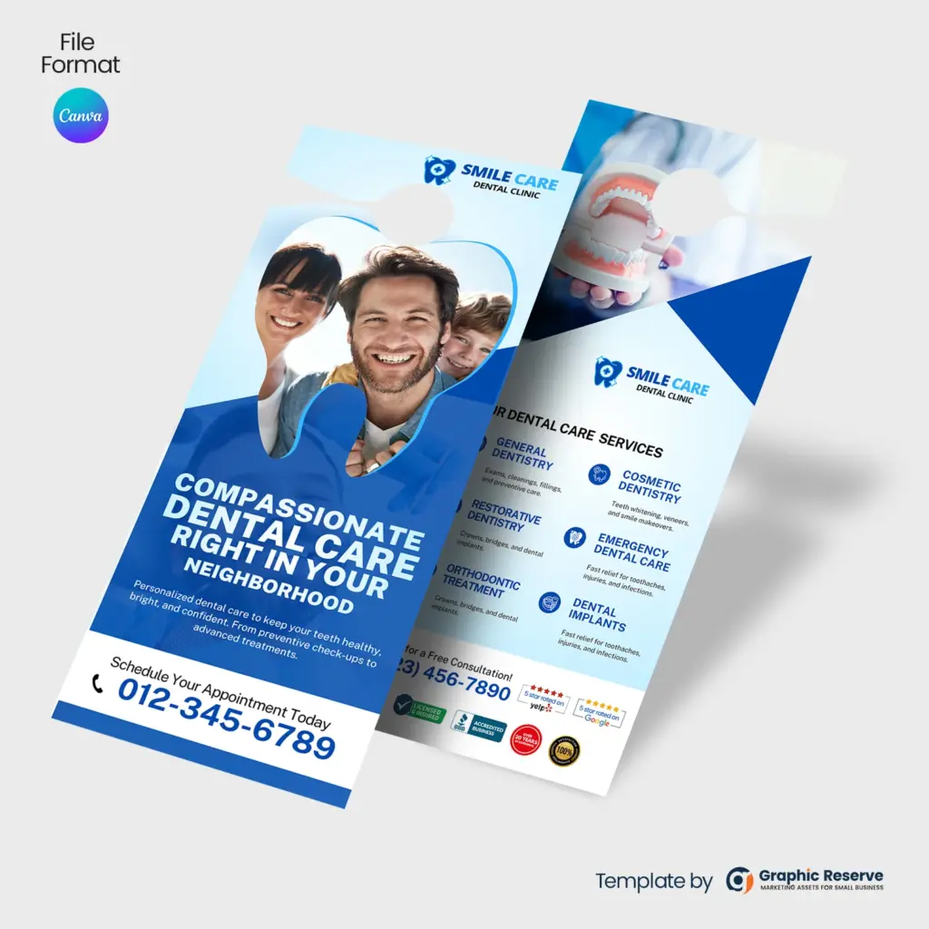 Dental Practice Advertising Door Hanger Canva Template