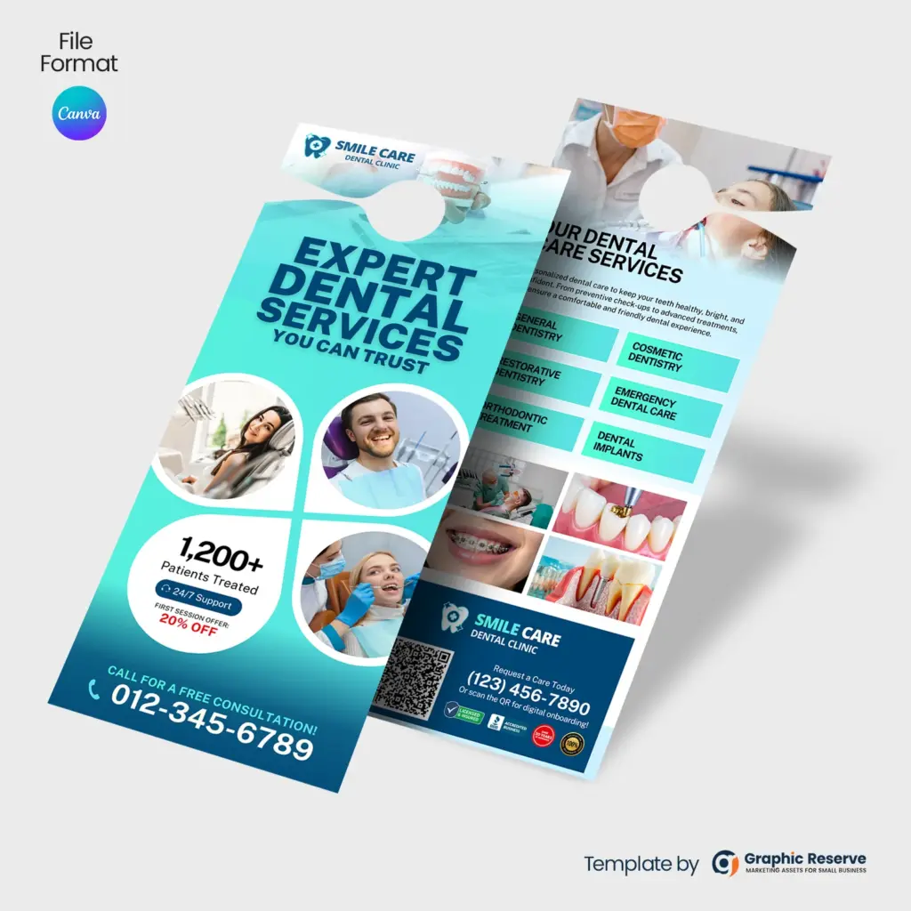 Editable Dental Door Hanger Template Canva for Practice Marketing