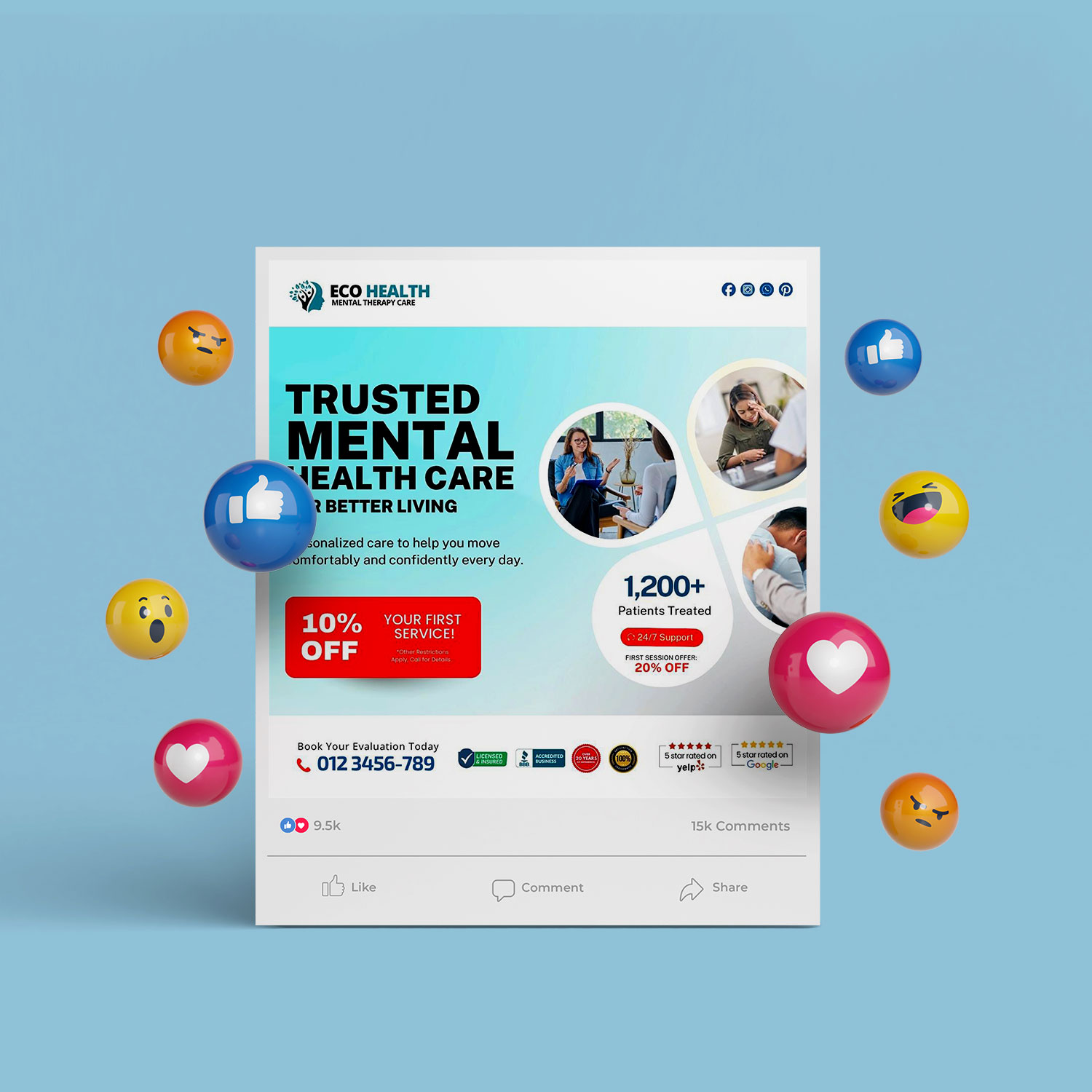 Mental Therapy Practice Social Media Bundle - Canva Marketing Kit – Canva template