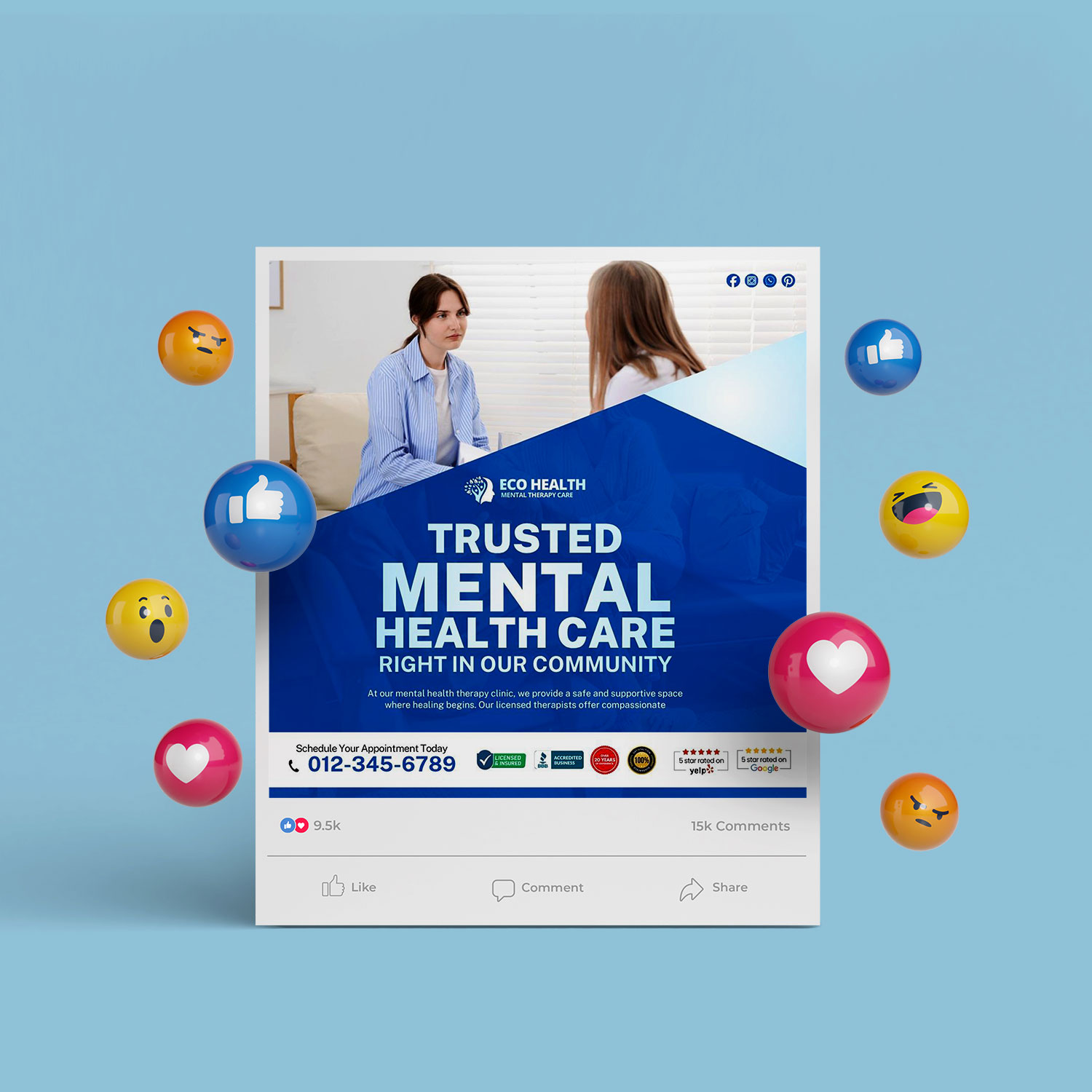 Mental Therapy Practice Social Media Bundle - Canva Marketing Kit – Canva template