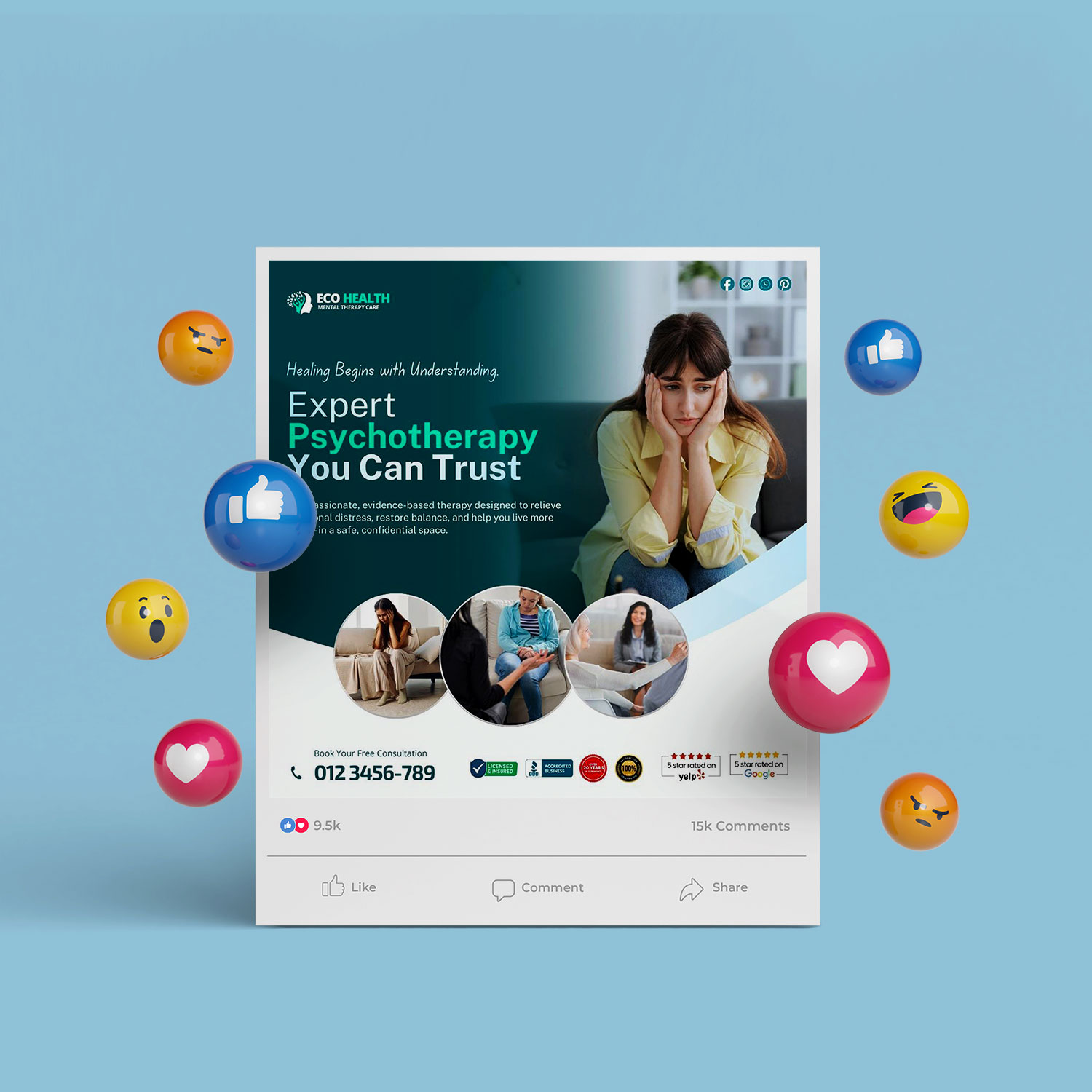 Mental Therapy Practice Social Media Bundle - Canva Marketing Kit – Canva template