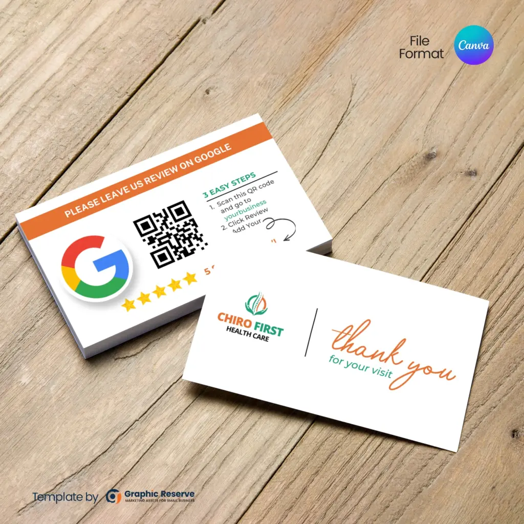 Spinal Therapy Google Review Business Card Template | Canva | Chiropractic Clinic Marketing Material | Local Advertising Design