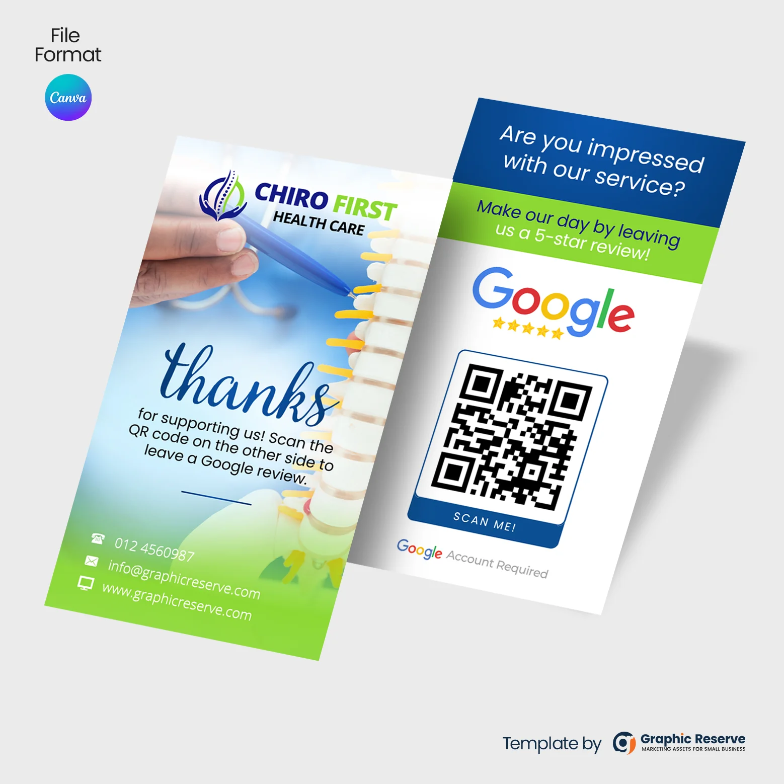 Chiropractic Therapy Google Review Business Card Template | Canva | Spinal Therapist Marketing Material | Local Advertising Design