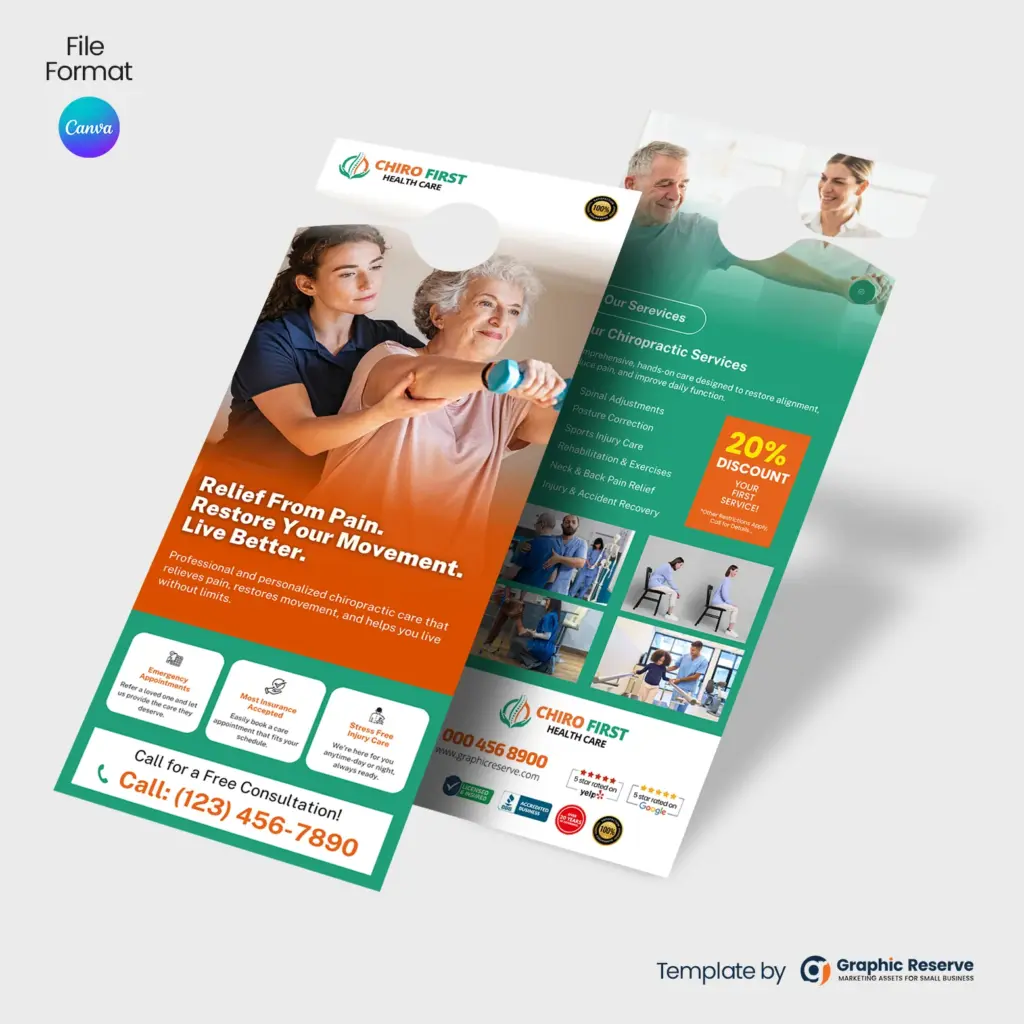 Wellness Chiropractor Door Hanger Template | Canva Marketing Material Design