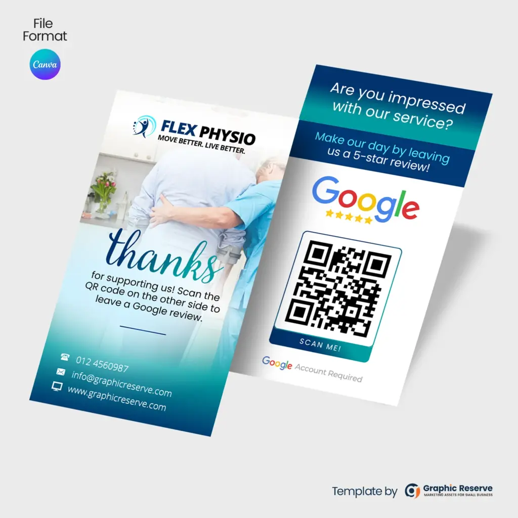Physiotherapy Google Review Request Business Card Template | Canva | Physical Therapy Marketing Material | Local Advertising Design