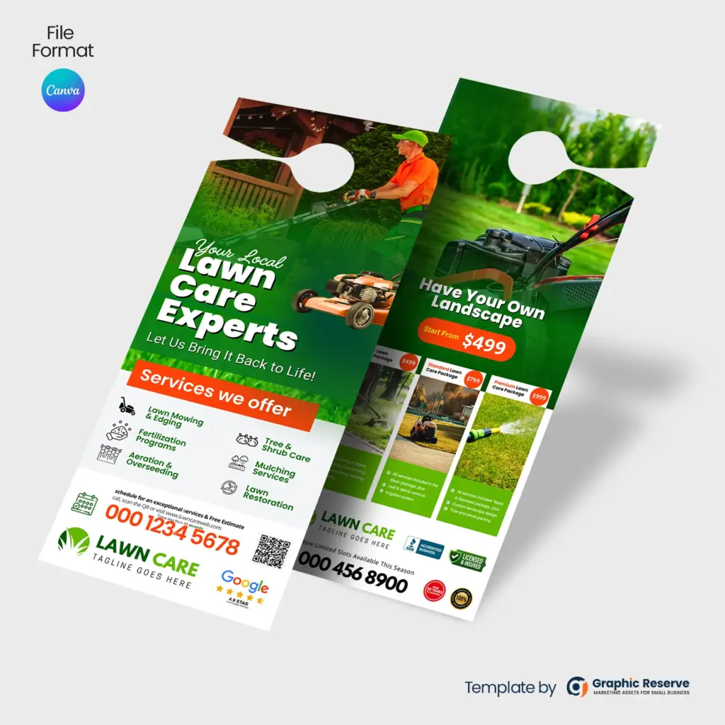 Lawn Care Door Hanger Template – Canva | GraphicReserve
