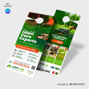 Lawn Care Door Hanger Template – Canva | GraphicReserve