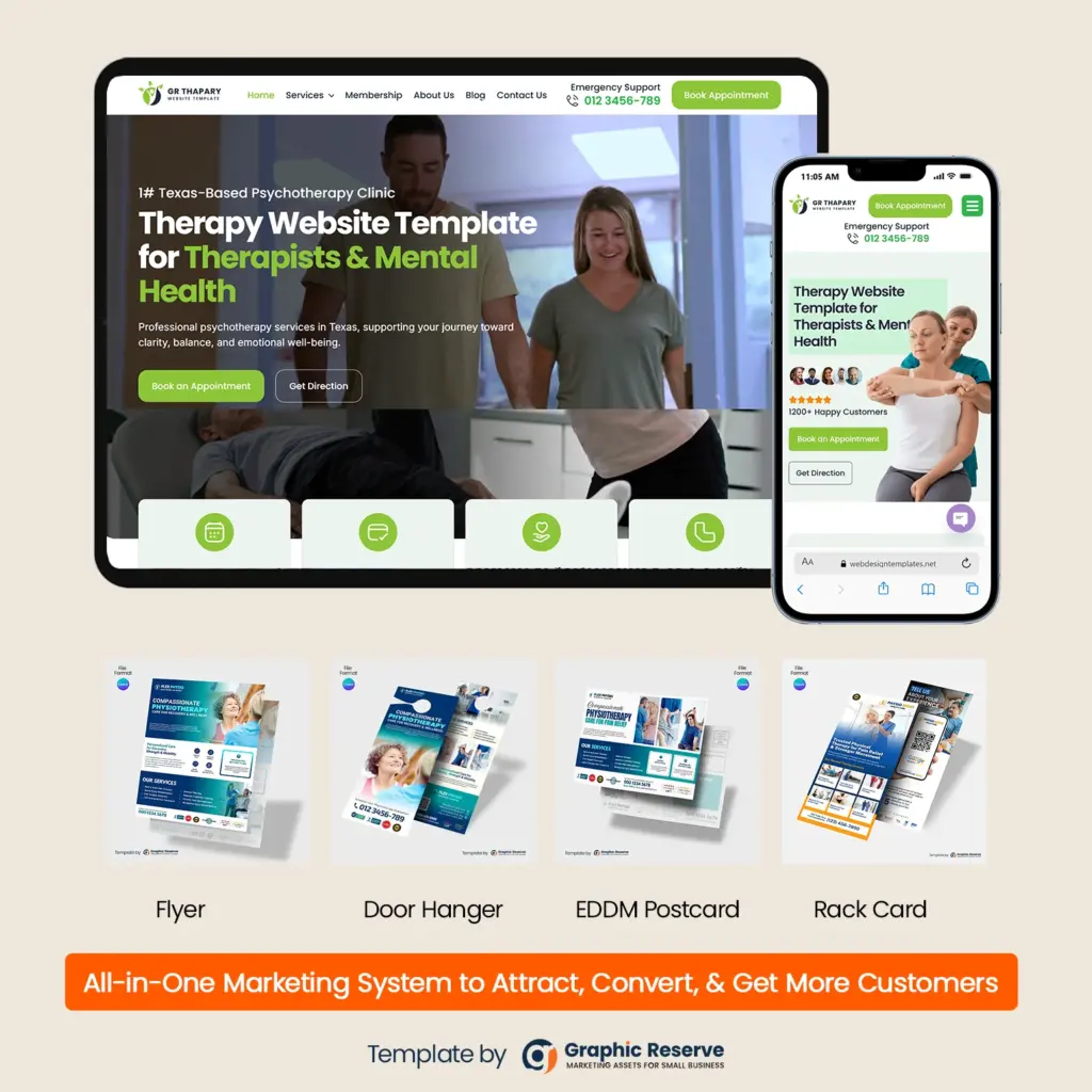 Physical Therapy Marketing Bundle | Canva Templates + Elementor Website Kit | Physical Therapist Advertising
