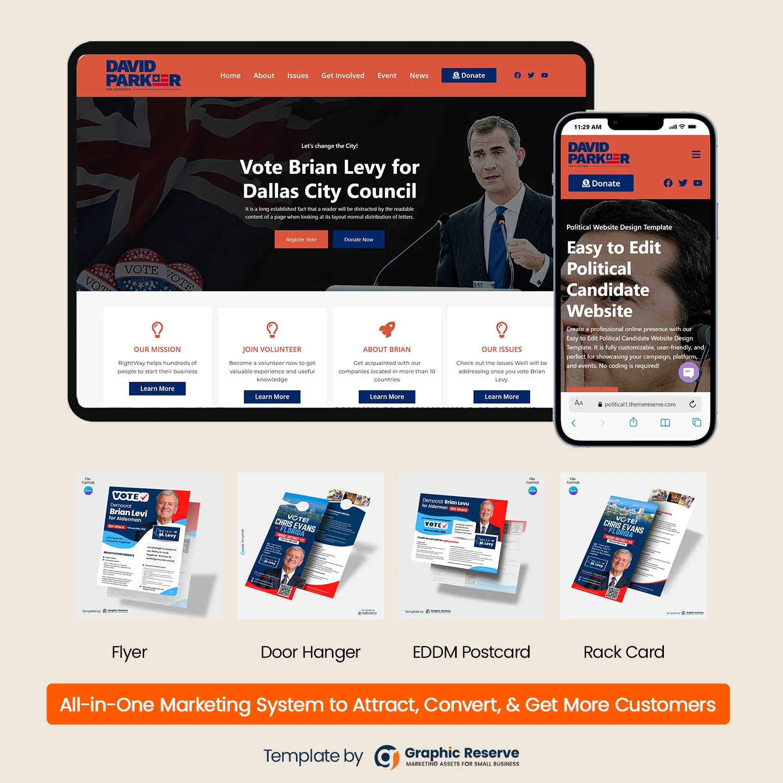 Political Campaign Marketing Bundle | Canva Templates + Elementor Website Kit | Political Advertising