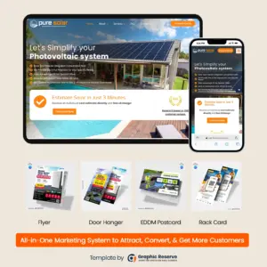 Pure-Solar-Website-Branding-With-Flyer,Door-Hanger,Postcard,Review-Card-bundle