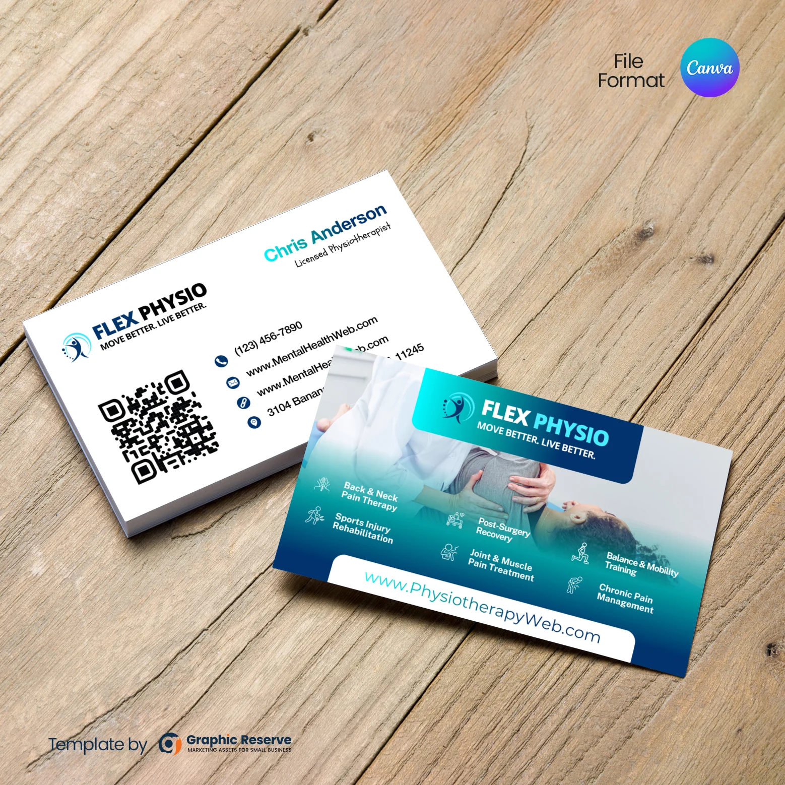 Physiotherapy Business Card Template | Canva | Physical Therapy Marketing Material | Local Advertising Design