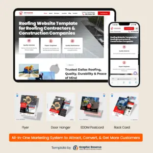 Roofing Contractor Marketing Bundle | Canva Templates + Elementor Website Kit | Roofing Company Advertising
