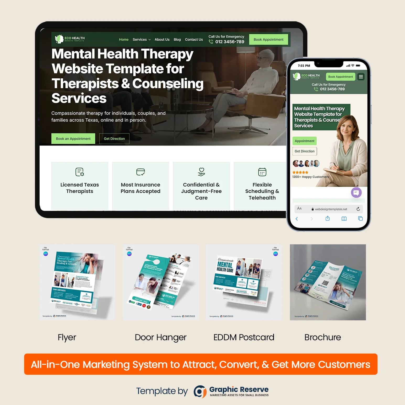 Mental Health Practice Marketing Bundle | Canva Templates + Elementor Website Kit | Counseling Business Advertising