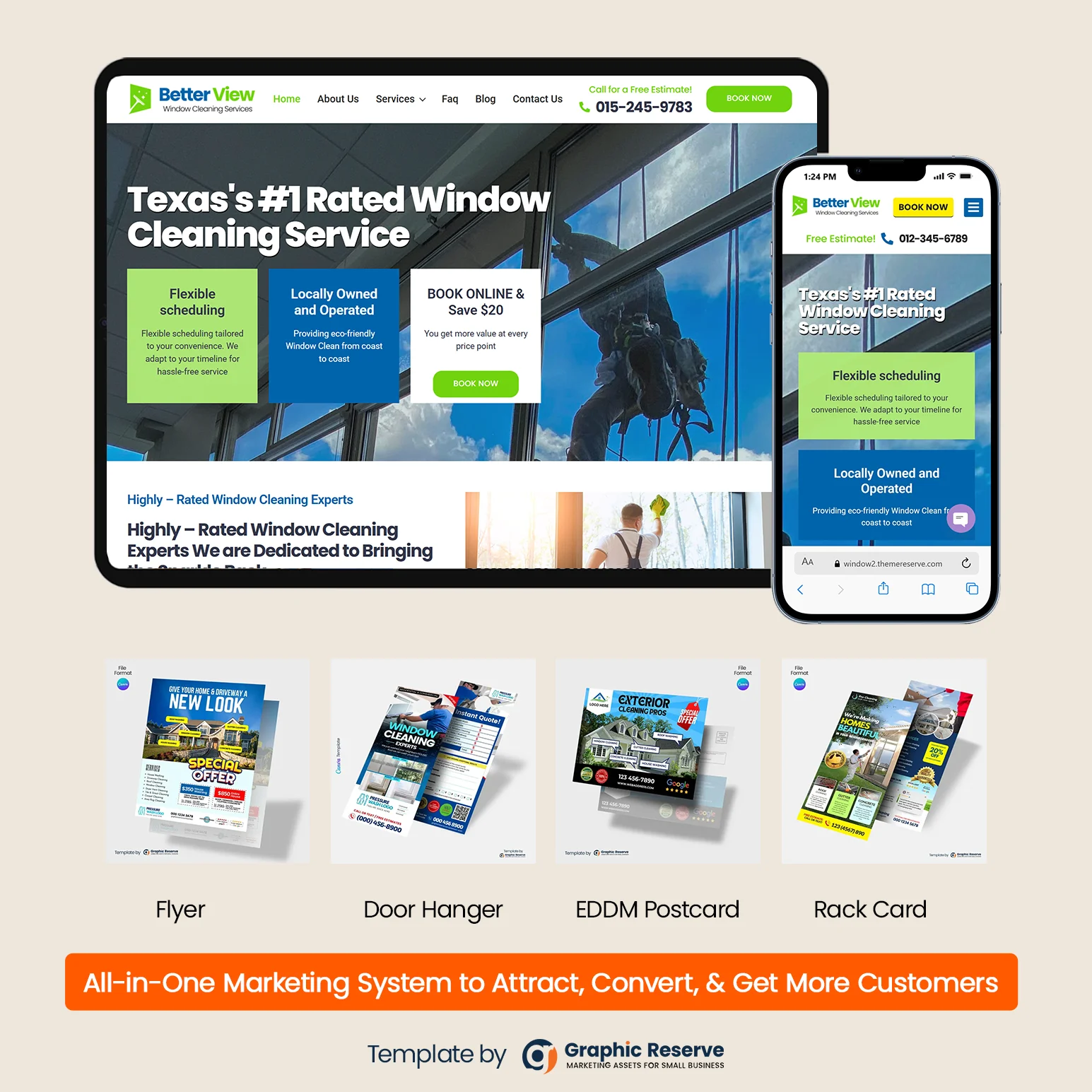 Window Cleaning Marketing Bundle | Canva Templates + Elementor Website Kit | Window Washing Advertising