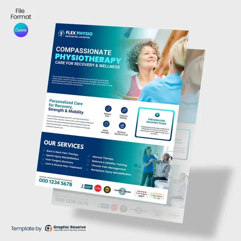 Physical Therapy Practice Flyer Template | Canva | Rehab Clinic Marketing Material | Physiotherapy Local Advertising Design