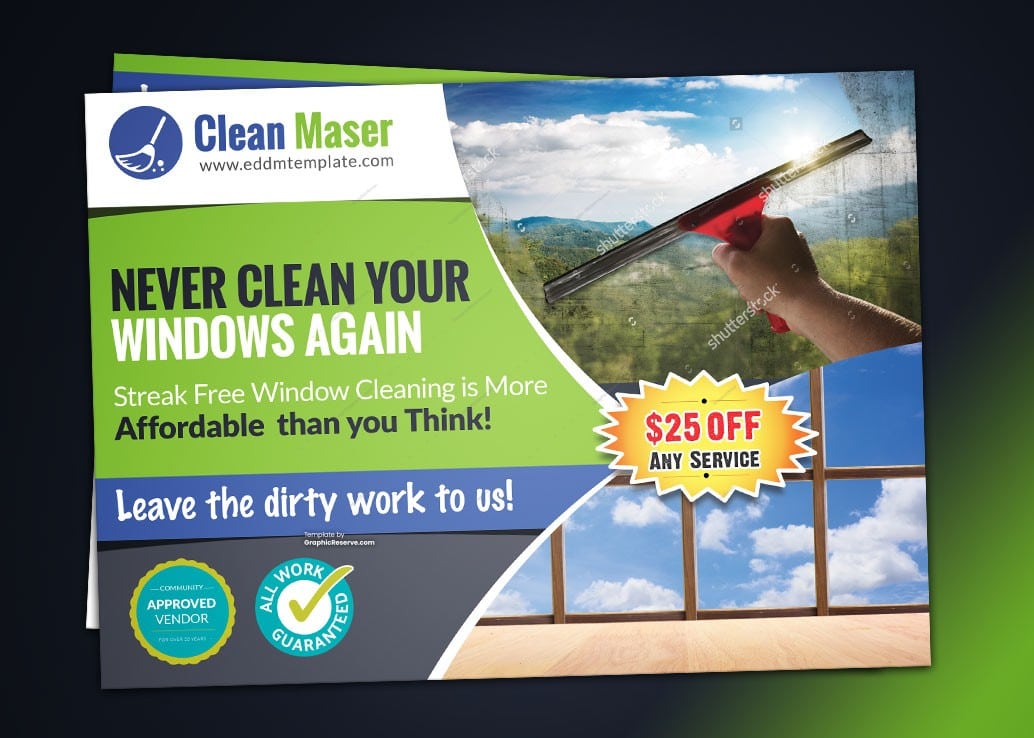 WINDOW CLEANING SERVICE DIRECT MAIL EDDM POSTCARD TEMPLATE DOWNLOAD
