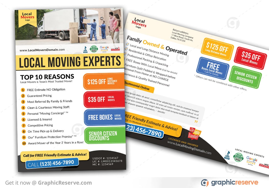 Local Moving Business Direct Mail Postcard