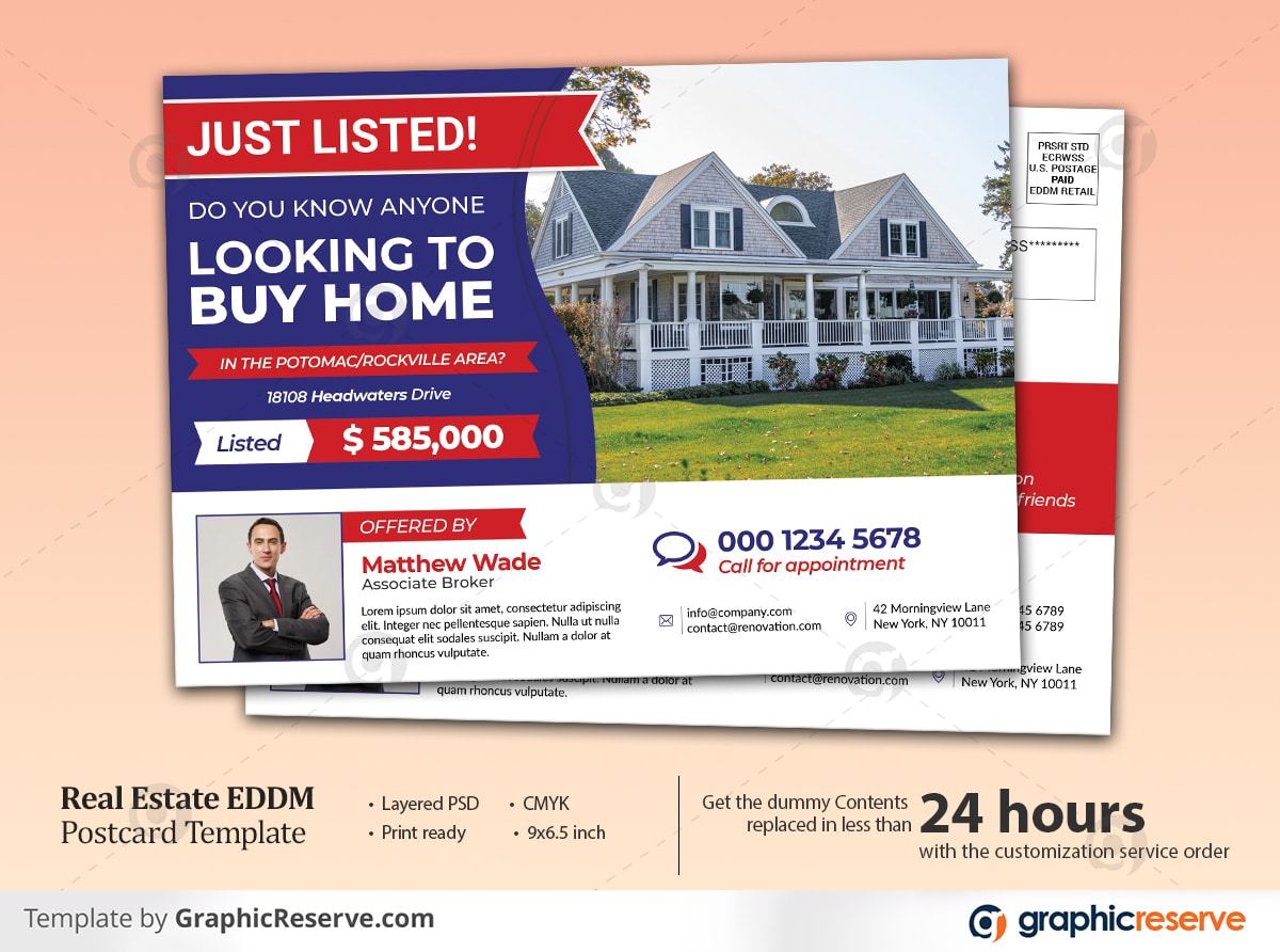 Just Listed Real Estate EDDM Postcard Template Graphic Reserve