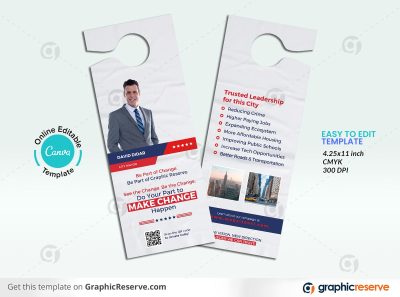 Political Election Campaign Door Hanger Canva template P1