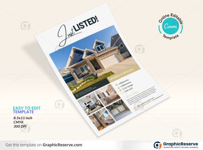 44787 Just Listed Flyer for Real Estate Agents Canva template