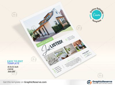 44791 Just Listed Flyer Design for Real Estate Agents Canva template 1