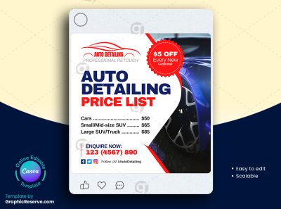 Auto Detailing Price List Instagram Post