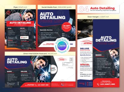 Auto Detailing Service List Marketing Material Bundle Canva Template